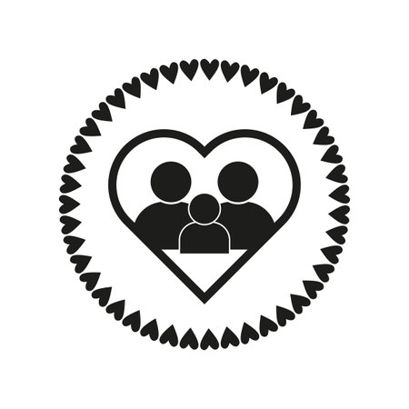 Family heart icon. Love and unity symbol. Heart border circle. Vector illustration.のイラスト素材