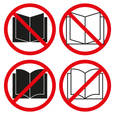 Set of icons with red circles and a no reading sign. Symbols for warning or informational signs.のイラスト素材