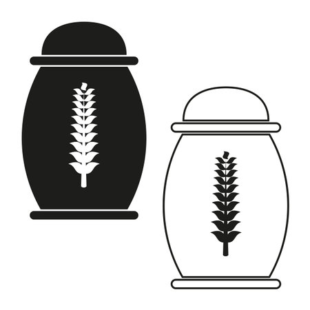 Jar plant icon. Herbal container symbol. Vector natural concept. Black and white design.のイラスト素材
