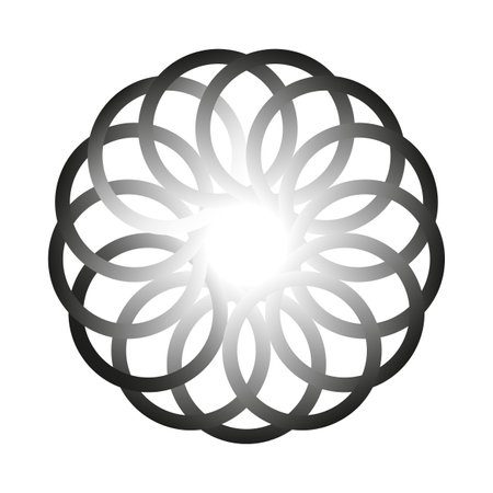Abstract flower icon. Overlapping circular lines. Geometric flower shape. Black and white.のイラスト素材