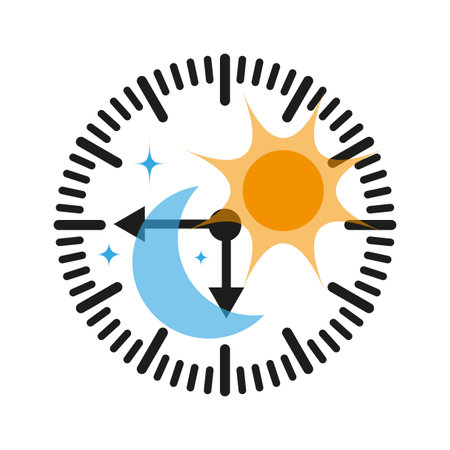 Clock icon. Sun and moon symbol. Daytime hour symbol. Vector timepiece illustration.のイラスト素材