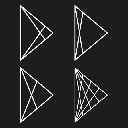 Geometric triangles grid. Abstract shape vector. Black background symbol. Linear pattern.