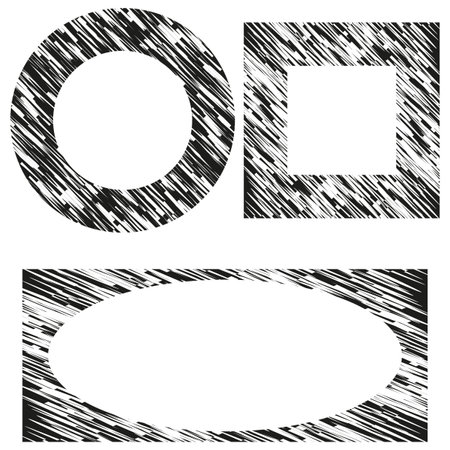 Rounded shapes hatch. Abstract black pattern. Vector graphic outline. Geometric elements.のイラスト素材