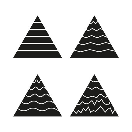Line pyramid icons. Geometric triangle symbols. Layered line shapes. Abstract vector.のイラスト素材