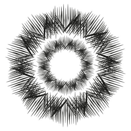 Radial pattern icon. Geometric burst shape. Abstract spiked design. Circular symmetry vector.のイラスト素材
