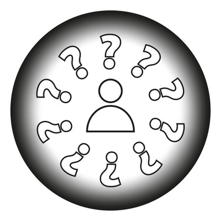Question icon. Uncertainty concept. Person with question marks. Problem solving symbol.のイラスト素材