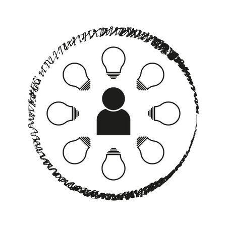 Idea icon. Person silhouette. Light bulb design. Creative symbol.のイラスト素材