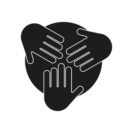 Unity hands icon. Teamwork symbol vector. Collaboration graphic element. Black silhouette design.のイラスト素材