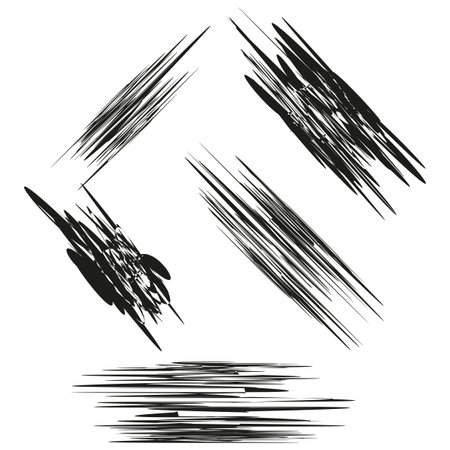 Geometric stroke patterns. Abstract sharp lines. Dynamic linear forms. Grunge stroke design.のイラスト素材