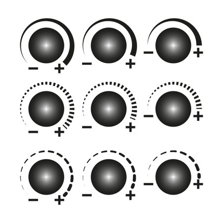 Circular dial symbols. Volume control icons. Minimalist vector elements. Adjustment graphic design.のイラスト素材