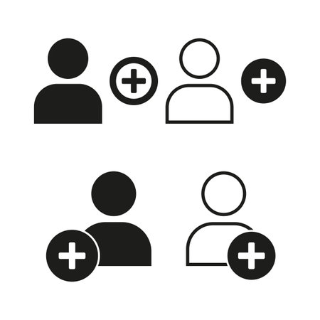 User with plus. Profile addition icon. Member joining symbol. Personal vector shape.のイラスト素材