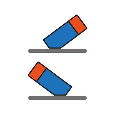Blue eraser vector. Office tool symbol. Simple flat design. Icon with orange detail.のイラスト素材
