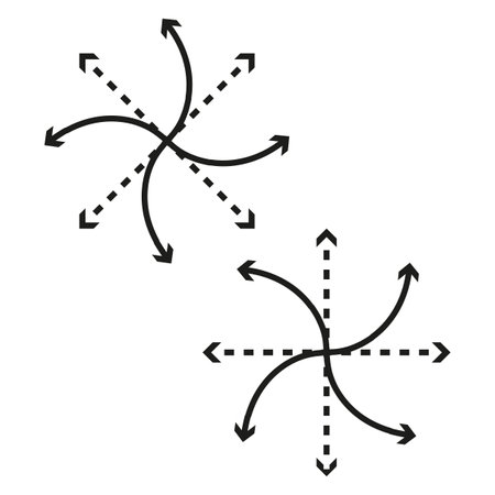 Rotating arrow graphic. Circular motion symbol. Dashed and solid lines. Dynamic vector illustration.