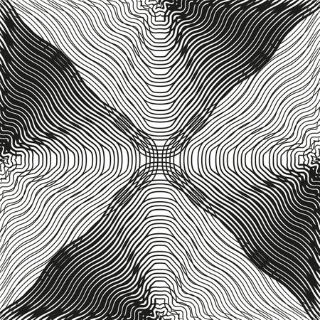Wavy abstract lines. Optical illusion effect. Geometric vector pattern. Black and white texture.のイラスト素材