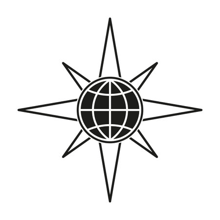 Compass globe icon. Navigation star symbol. Global direction vector. Black minimalist design.のイラスト素材