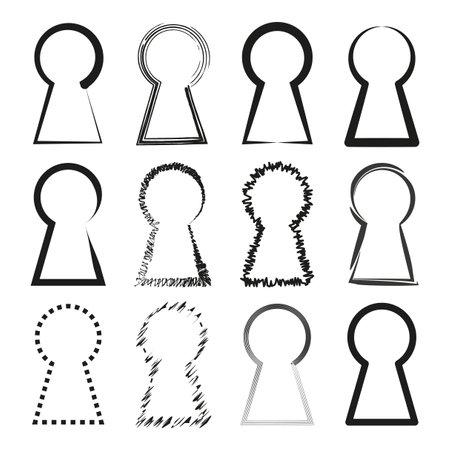 Keyhole icons set. Lock security shapes. Stylized access symbols. Vector illustration.のイラスト素材