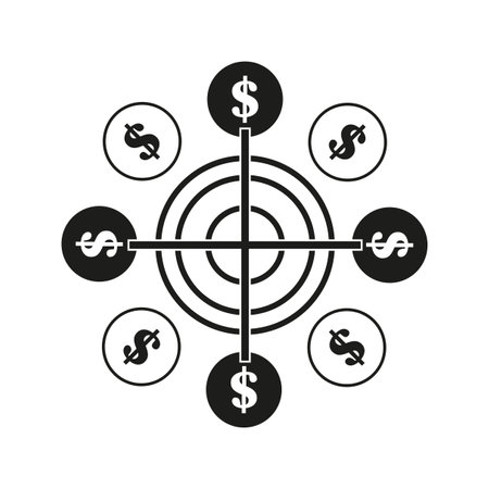 Dollar target icon. Financial focus symbol. Money precision graphic. Economic goal design.のイラスト素材
