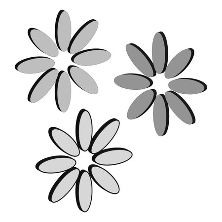 Flower icon design. Geometric petal shape. Black gray gradient. Minimal decorative vector.のイラスト素材
