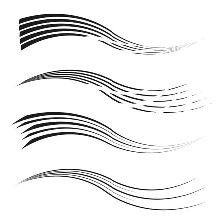 Wavy stripe design. Dynamic curved lines. Abstract flow symbol. Graphic motion vector.のイラスト素材