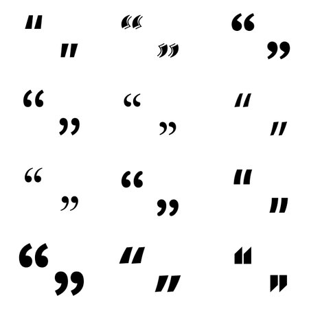 Quotation mark icons. Speech punctuation symbol. Minimal black shapes. Vector illustration.のイラスト素材