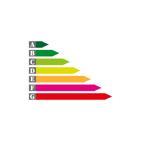 Energy rating arrows. Efficiency level indicator. Colorful arrow chart. Vector graphic illustration.のイラスト素材