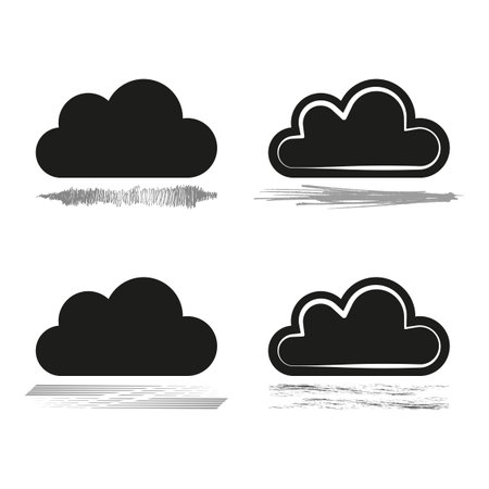 Clouds vector illustration. Black and white designs. Decorative sky elements. Abstract weather symbols.のイラスト素材