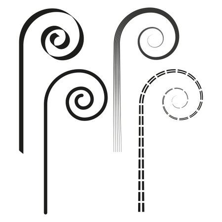 Spiral design shapes. Black line spirals. Abstract curl elements. Decorative pattern vector.のイラスト素材