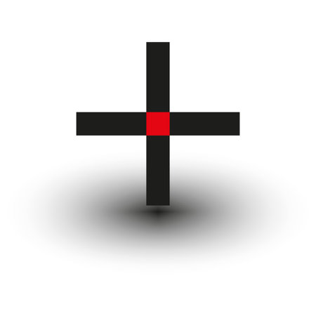 Cross with center. Red and black contrast. Geometric cross design. Abstract vector symbol.