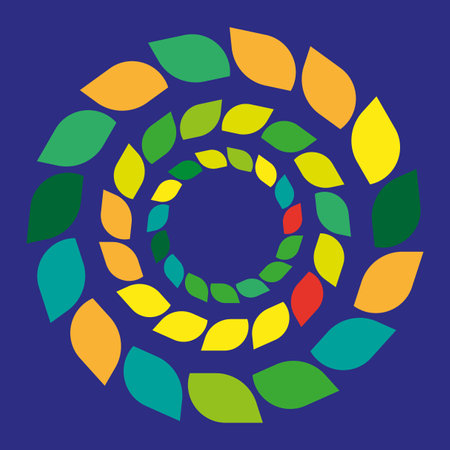Leaf spiral pattern. Colorful nature swirl. Circular eco decoration. Green energy vector.のイラスト素材