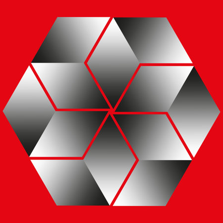 Hexagon 3D shape. Geometric abstract form. Metallic gradient structure. Futuristic digital element.のイラスト素材