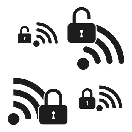 Wi Fi signal icon. Locked network sign. Security access symbol. Black digital vector.のイラスト素材