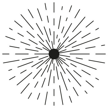 Radiating burst shape. Abstract explosion lines. Black vector pattern. White background contrast.のイラスト素材