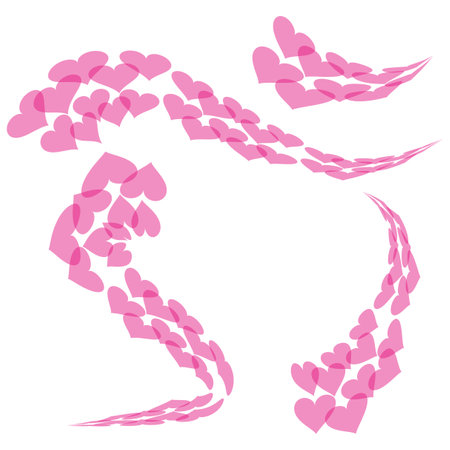 Pink heart icons. Love vector symbols. Swirling pattern shapes. White background design.のイラスト素材