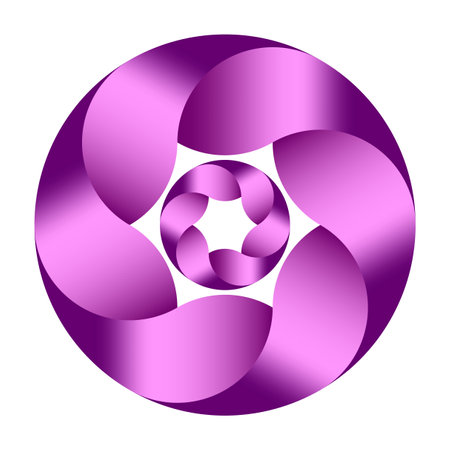 Purple abstract swirl. Metallic 3D pattern. Shiny decorative element. Modern futuristic design.のイラスト素材