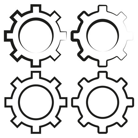 Gear system icon. Mechanical cog shape. Industrial engineering symbol. Black and white vector.のイラスト素材