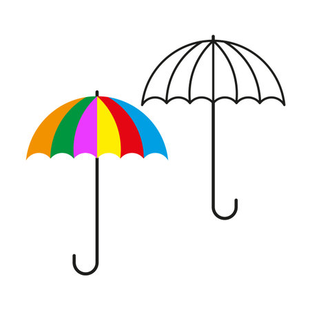 Rainbow umbrella icon. Outline umbrella shape. Vector rain symbol. Colorful stripe element.のイラスト素材