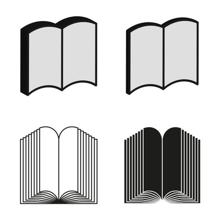 Open book icon. Flat textbook shape. Spread pages symbol. Monochrome vector element.のイラスト素材
