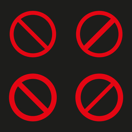 Multiple ban icon. Quad red symbol. Repeated no vector. Bold warning motif.のイラスト素材