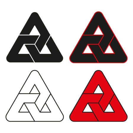 Triangle loop icon. Knot symbol vector. Geometric red black. Bold closed figure.
