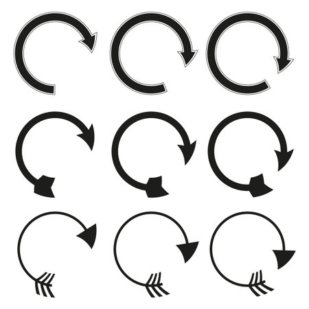 Arrow rotate icon. Spin direction symbol. Black arrow twist. Vector illustration.のイラスト素材