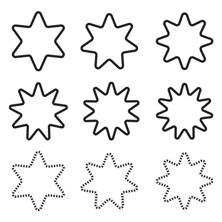 Outline star icon. Geometric star pattern. Linear snowflake shapes. Vector shape set.のイラスト素材
