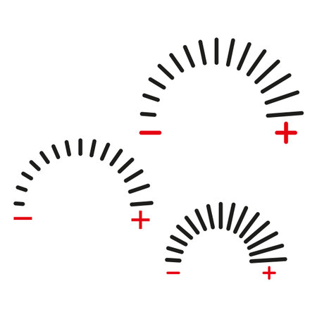 Speedometer indicator scale. Half circle gauge. Level measurement Vector. Analog display element.のイラスト素材