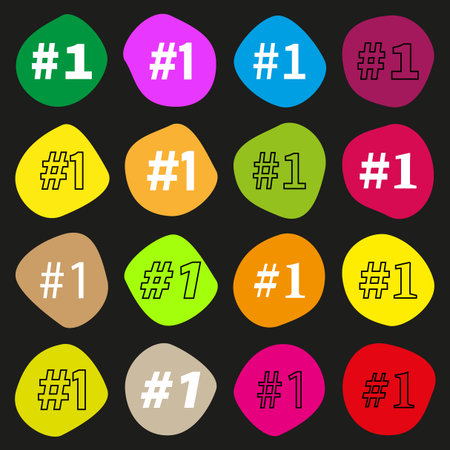 Number one icons. Colorful square labels. Bright badge collection. Vector achievement symbolsのイラスト素材