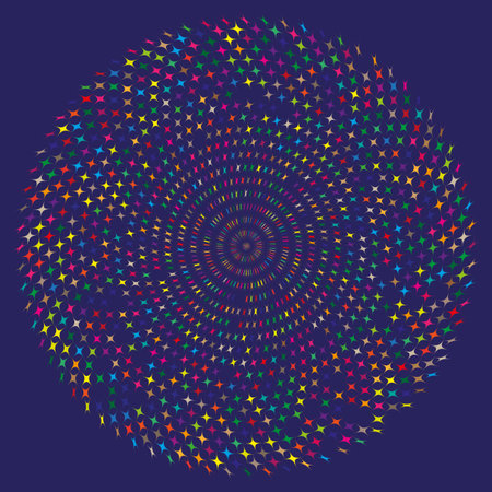 Colorful dotted spiral. Abstract circle pattern. Optical Vector illusion. Hypnotic radial graphic.のイラスト素材