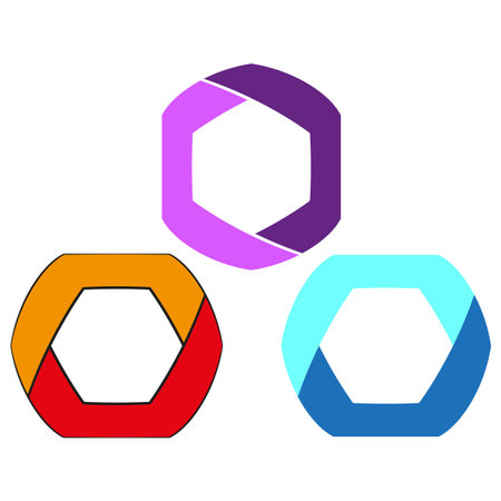 Geometric hexagon shapes. Colorful polygon figures. Abstract modern forms. Vector vibrant elementsのイラスト素材