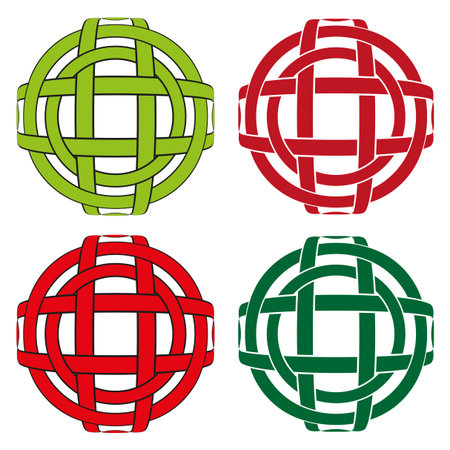 Interwoven globe elements. Spherical knot patterns. Abstract Vector shapes. Global connection graphics.のイラスト素材