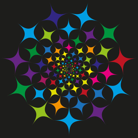 Star spiral pattern. Rainbow color vortex. Dynamic motion Vector. Abstract cosmic illustration. EPS 10.のイラスト素材