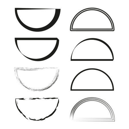 Semicircle shapes collection. Arch line figures. Grunge texture Vector. Artistic doodle elements. EPS 10.のイラスト素材