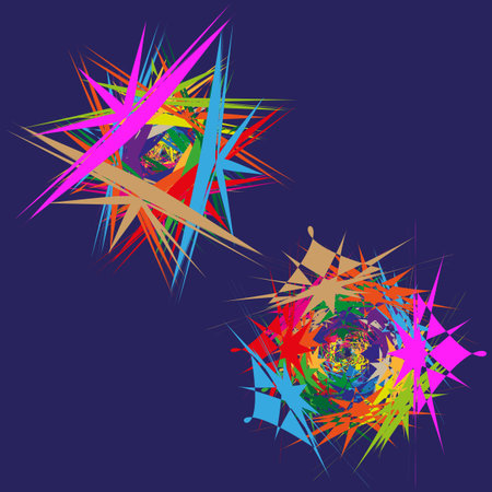Abstract explosion elements. Colorful burst shapes. Dynamic spark Vector. Artistic splash illustration. EPS 10.のイラスト素材