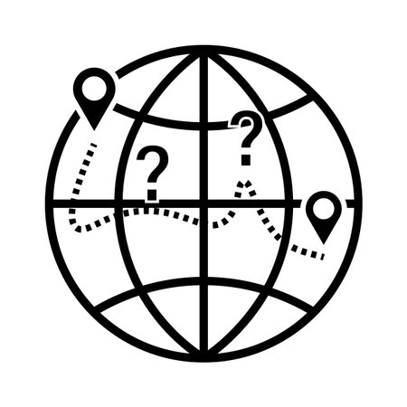 Global communication icon. Earth navigation symbol. World travel vector. Question mark location. EPS 10.のイラスト素材